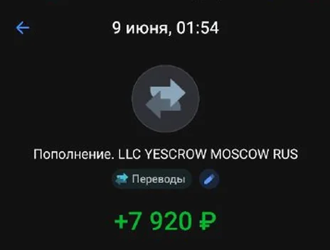Скрин оплаты: +7 920 ₽, 9 июня