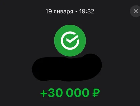 Скрин оплаты: +30 000 ₽, 19 января