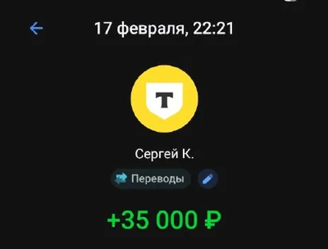 Скрин оплаты: +35 000 ₽, 17 февраля