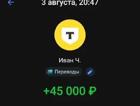 Скрин оплаты: +45 000 ₽, 3 августа